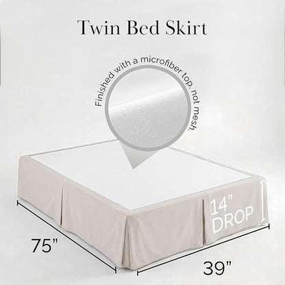 Southshore Fine Living, Inc. Hotel Quality Twin Bed Skirt 14 Inch Drop, Pleated Dust Ruffle Twin Size, Pet Hair Resistant Bedding, Easy Care Microfiber, To Hide Storage - Natural Beige