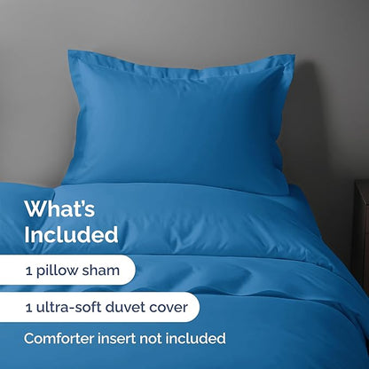 Duvet Cover Twin/Twin XL Size Set - Extra Soft Twin/Twin XL Duvet Cover 68" x 90" with 1 Pillow Sham - Hotel Luxury, Easy Care, Fade Free w/ Zipper Closures & Ties - Comfy & Breathable (Denim Blue)