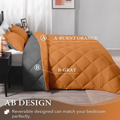 downluxe King Size Comforter Set - Burnt Orange and Grey King Comforter, Soft Bedding Sets for All Seasons -3 Pieces - 1 Comforter (104"x92") and 2 Pillow Shams(20"x36")