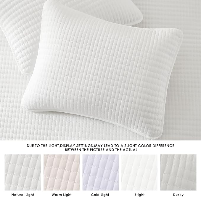 WRENSONGE White Quilt Set Queen Size-3 Pieces Lightweight Bedspreads Summer Coverlet for All Season, Soft Quilt Bedding Set with 2 Pillow Shams Suitable for Bed & Couch