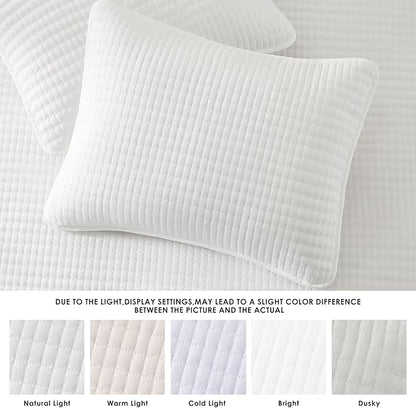 WRENSONGE White Quilt Set Queen Size-3 Pieces Lightweight Bedspreads Summer Coverlet for All Season, Soft Quilt Bedding Set with 2 Pillow Shams Suitable for Bed & Couch