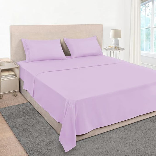 Mejoroom King Size Sheet Set - Soft Microfiber Bed Sheets,Deep Pocket Fitted Sheet, Soft, Breathable, Wrinkle & Fade Resistant - 4 Piece (King, Lavender)