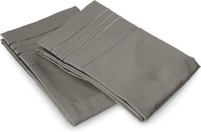 Elegant Comfort Luxury Ultra-Soft 2-Piece Pillowcase Set - 1500 Premium Hotel Quality Microfiber Double Brushed - Wrinkle Resistant, Standard/Queen, Grey