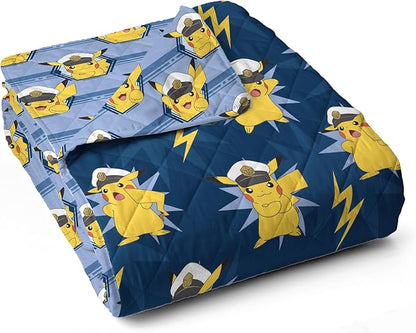 Northwest Pokémon Electric Captain Quilted Throw Blanket, Pikachu Adventure Artwork, Soft and Comfy for Bedding for Bed Couch, 60 x 80 inches