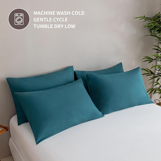 MINIPANDA Blue-Green Pillow Cases Standard Size Set of 4 - Super Soft, Smooth and Breathable Standard Pillow Cases- Envelope Design - Machine Washable Lightweight (20X26 Inches (4 Piece))