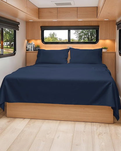 Short Queen Size 4 Piece Sheet Set - RV Short Queen, Soft, Breathable & Cooling Bed Sheets Set w/ Deep Pockets - Hotel Luxury Bedding for Women, Men, Kids, Teens, Boys & Girls - Oeko-Tex - Navy Blue