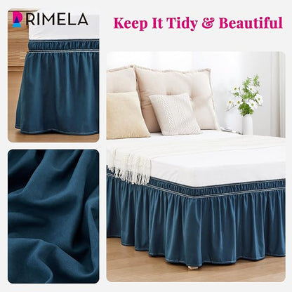 RIMELA Dusty Navy Bed Skirt King Size 18 Inch Drop, Wrap Around Elastic Bedskirt, Dust Ruffle for Adjustable Bed Base Machine Washable Easy to Install Bed Skirts