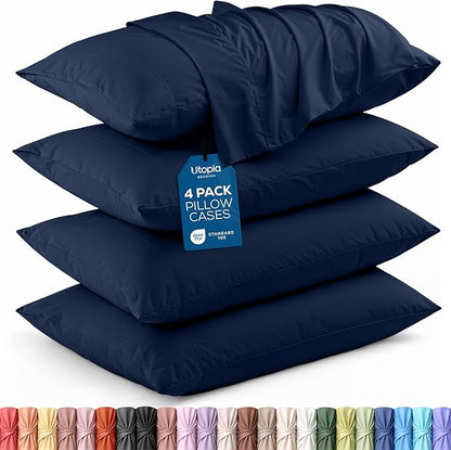 Utopia Bedding Queen Pillow Cases - 4 Pack - Envelope Closure - Soft Brushed Microfiber Fabric - Shrinkage and Fade Resistant Pillow Covers Queen Size 20 X 30 Inches (Queen, Navy)