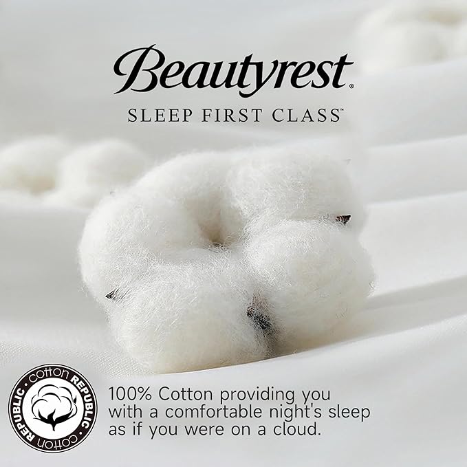 Beautyrest Luxury White Goose Feather Down Fiber Twin Size Duvet Insert,100% Cotton Breathable Medium Warmth Bedding Comforter for All Season,White/Twin,68" Wx90 L