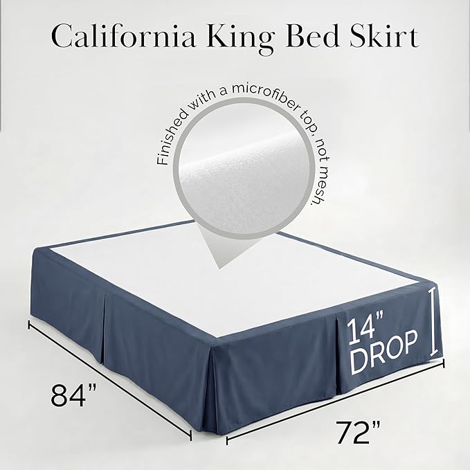 Southshore Fine Living, Inc. Pleated Cal King Bed Skirt 14 Inch Drop, Blue Bed Skirt California King Size, Wrinkle Resistant Microfiber Dust Ruffle, Pet Hair Resistant Bedding, Oeko-Tex, Dark Blue