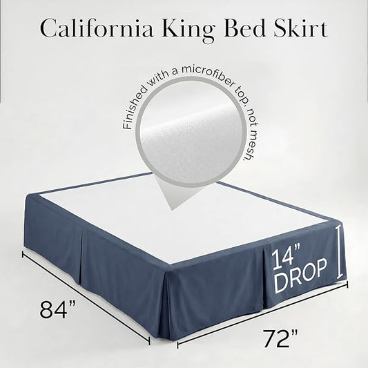 Southshore Fine Living, Inc. Pleated Cal King Bed Skirt 14 Inch Drop, Blue Bed Skirt California King Size, Wrinkle Resistant Microfiber Dust Ruffle, Pet Hair Resistant Bedding, Oeko-Tex, Dark Blue