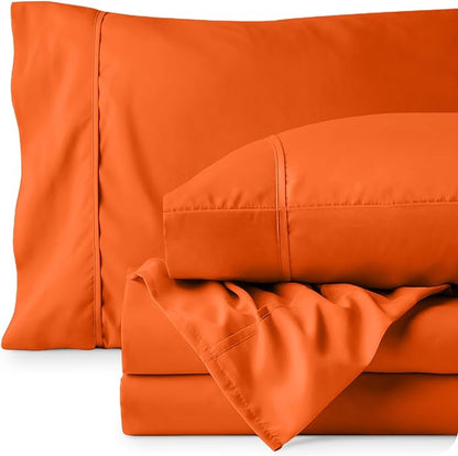 Bare Home Queen Sheet Set - 1800 Ultra-Soft Microfiber Queen Bed Sheets - Double Brushed - Deep Pockets - Easy Fit - 4 Piece Set - Bedding Sheets & Pillowcases (Queen, Orange)