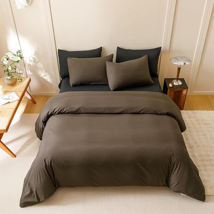 CLOTHKNOW Chestnut Brown Queen Comforter Set Mocha Coffee Bedding Comforter Sets Dark Brown Queen Comforter with 2 x Pillow Cases Soft
