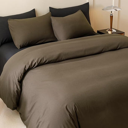 CLOTHKNOW Chestnut Brown King Size Comforter Set 3Pcs Mocha Coffee Bedding Comforter Sets Dark Brown Comforter with 2 Pillowcases