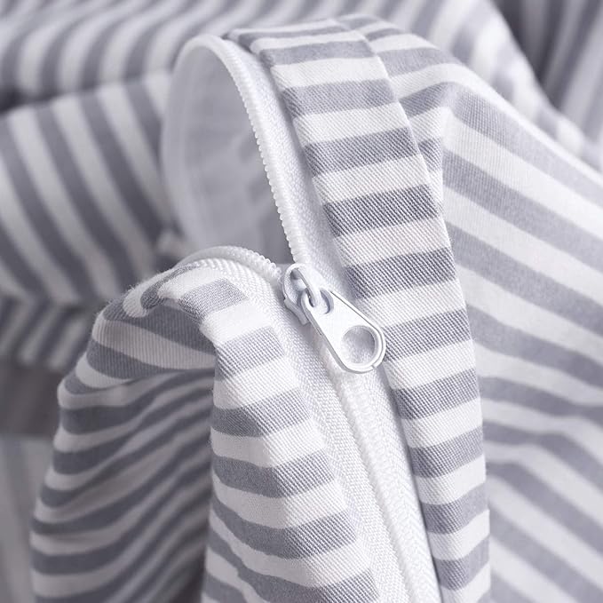 Wake In Cloud - Striped Cotton Duvet Cover Set, Ticking Stripe Pinstripe Farmhouse, 100% Cotton Bedding Set, 3 Pieces, Gray White, Full Size
