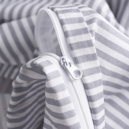 Wake In Cloud - Striped Cotton Duvet Cover Set, Ticking Stripe Pinstripe Farmhouse, 100% Cotton Bedding Set, 3 Pieces, Gray White, Full Size