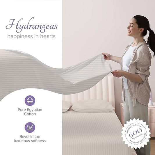 Carressa Linen Luxury Egyptian Cotton Twin Stripe Sheet Set - 600 Thread Count Extra Long Staple 3 PC Set, Twin Damask Sheets, Soft, Cooling Sateen Weave Striped Sheets Upto 18" Deep Pocket - Ivory