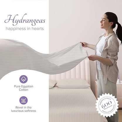 Carressa Linen Luxury Egyptian Cotton Full Stripe Sheet Set - 600 Thread Count Extra Long Staple 4 PC Set, Ivory Full Damask Sheets, Soft, Cooling Sateen Weave Sheets Upto 18 in Deep Pocket