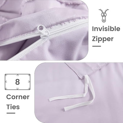 NEXHOME PRO Duvet Cover,3 Pieces Boho Tufted Duvet Cover Set, Soft and Lightweight 100% Washed Microfiber Comforter Cover Set(Lavender,104 x 98)-No Comforter