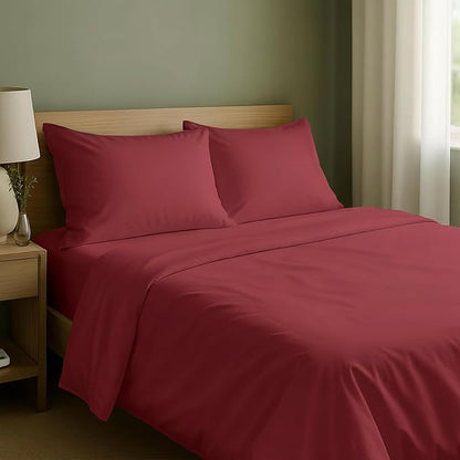 California Design Den King Size Sheets Set - Natural 100% Cotton Sheets King Size with Deep Pockets, Soft Sateen Weave, Breathable and Durable Bedding Set (Brick Red)