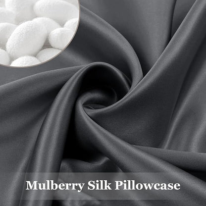 Adubor Silk Pillowcase Silk Pillow Case 2 Pack for Hair and Skin with Hidden Zipper, Both Sides 23 Momme Silk Pillow Case (Space Grey, King: 20''X36'')