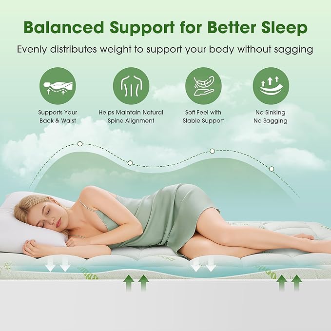 Mattress Pad Twin Size, Cooling Pillow Top Mattress Topper, Ultra Soft Viscose Made from Bamboo, Breathable for Hot Sleepers, Deep Pocket 8"-20", Green