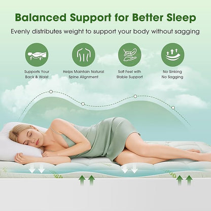 Mattress Pad Twin Size, Cooling Pillow Top Mattress Topper, Ultra Soft Viscose Made from Bamboo, Breathable for Hot Sleepers, Deep Pocket 8"-20", Green