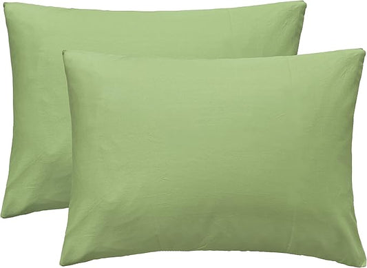 iMaylex Soft 100% Cotton Zipper Closure Pillowcases, Cozy and Lightweight Pillow Case, Set of 2, Olive Green, King, 20" x 36"