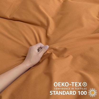 JELLYMONI Cotton Duvet Cover Twin Size - Burnt Orange Comforter Cover with Button 100% Washed Cotton 2PCS Breathable Soft Solid Bedding Set Duvet Cover 68×90in & 1 Pillowcase (NO Comforter)