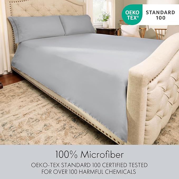 ClevaHome Sheets Twin Size Bed Set - 4 Piece Soft Breathable Luxury Bed Sheet Set - Shrinkage & Fade Resistant Embroidered Bedding Sheet with Deep Pocket, 2 Extra Pillowcases (Twin, Misty Grey)