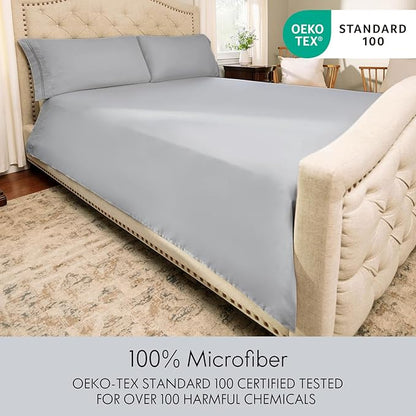 ClevaHome Sheets Twin Size Bed Set - 4 Piece Soft Breathable Luxury Bed Sheet Set - Shrinkage & Fade Resistant Embroidered Bedding Sheet with Deep Pocket, 2 Extra Pillowcases (Twin, Misty Grey)