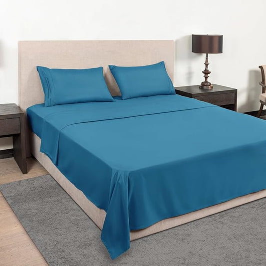 Mejoroom Bed Sheets Set - Extra Soft Luxury Full Sheets with 16 Inch Deep Pocket - Premium Bedding Collection - Breathable, Wrinkle, Fade & Stain Resistant - 4 Piece (Full, Peacock Blue)