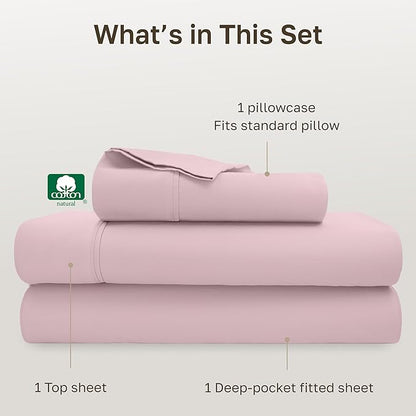 California Design Den Twin XL Sheet Sets - 400 Thread Count Sateen, 100% Cotton Sheets Set, Deep Pockets, and Durable Bedding for Dorm Rooms & Adults - Pink