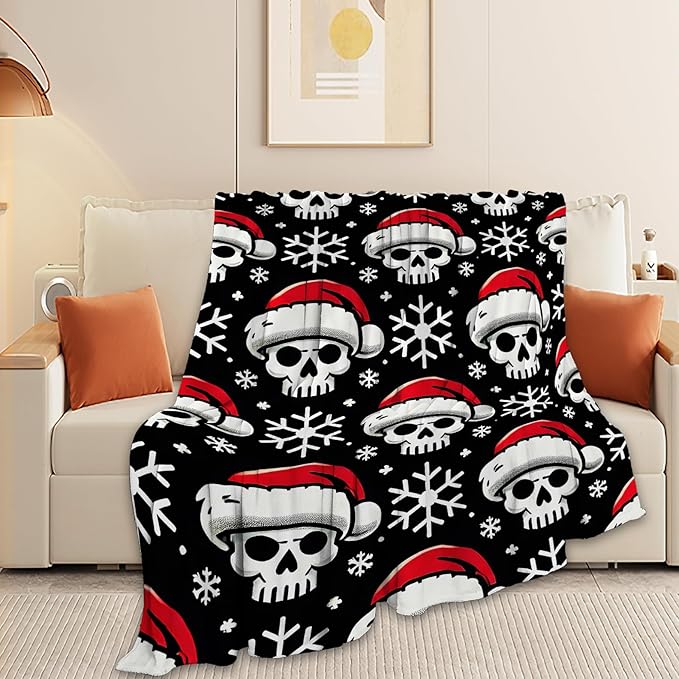 Gothic Christmas Skull Blanket Super Soft Warm Fluffy Fleece Flannel Throw Blanket Cozy Fuzzy Plush Stuff Bedding Blankets Gifts for Women Kids Boys Girls Adults 50"X40"