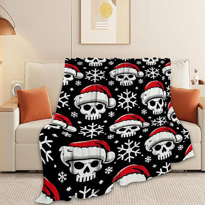 Gothic Christmas Skull Blanket Super Soft Warm Fluffy Fleece Flannel Throw Blanket Cozy Fuzzy Plush Stuff Bedding Blankets Gifts for Women Kids Boys Girls Adults 60"X50"