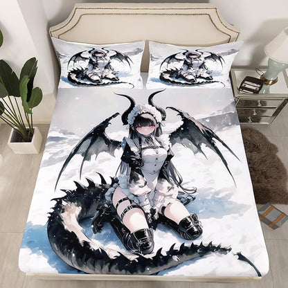 Erosebridal Anime Girl Bed Sheets Twin, Japanese Anime Bedding Set for Kids Girls Teens Women Bedroom, Cartoon Girl Fitted Sheet Japanese Animation Sci Fi Style Sheets,1 Pillow Case