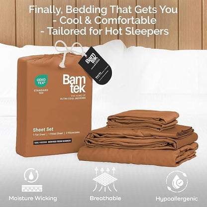 Viscose Bamboo Twin XL Sheets 3PC Set - Extra Long - Cooling Bedding for Hot Sleepers with Moisture Wicking Technology - Silky Soft 16 Inch Deep Pocket, Almond - 38" x 80"