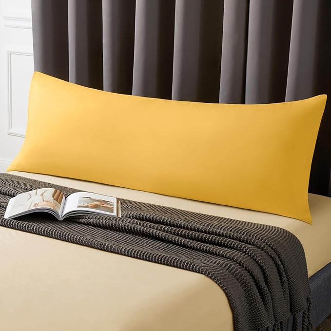 MILVOWOC 2Pcs Brushed Microfiber Body Pillowcases - 20 x 48 Inch, Yellow Pillow Case Set Non Slip Envelope Pillow Cover with Moisture Absorption and Anti-Wrinkle