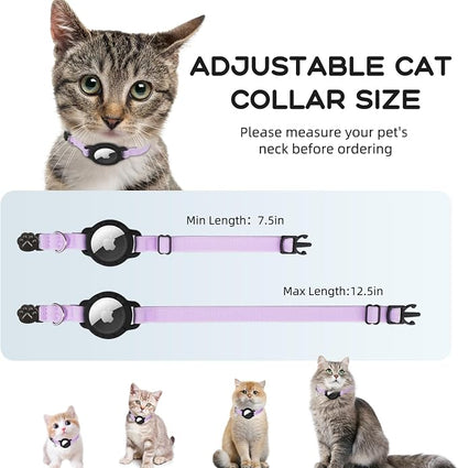 AirTag Cat Collars, Stretchy Collar with Air Tag Holder and Bell | Breakaway - Ultra Design Elastic - GPS Tracking Collars - Adjustable Size for Cats & Puppies 7.5-12.5" - (Purple)