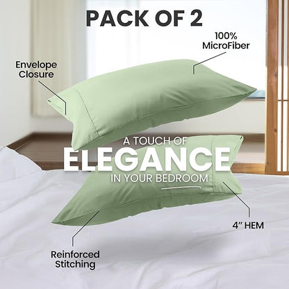 Utopia Bedding Pillow Cases Standard Size 2-Pack – Soft Brushed Microfiber – Envelope Closure – Perfect for Hospitals, Hotels, Guest Rooms – Oeko-TEX Certified, 20x26 Inches (Sage)