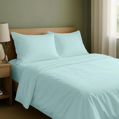 California Design Den Natural 100% Cotton Sheets Full Size Bed Set with Deep Pockets - Soft Sateen Weave, Durable Full Size Sheets (Seafoam)