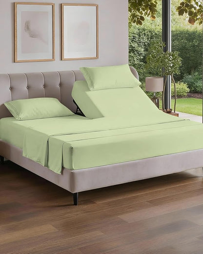 Flex Top Split Head King 4 Piece Sheet Set - Comfy Breathable & Cooling Bed Sheets Set - Hotel Luxury Bedding for Women, Men, Kids, Teens, Boys & Girls - Deep Pockets, Soft, Oeko-Tex, Light Sage Green