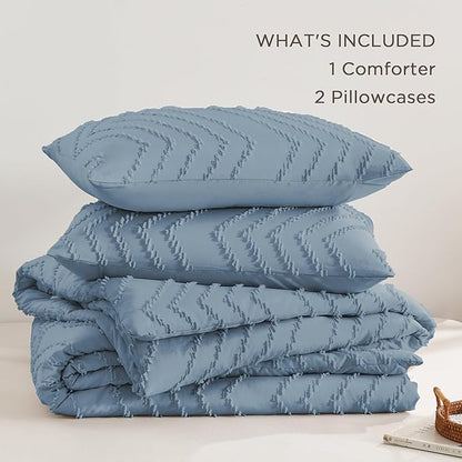 Andency Greyish Blue California King Comforter Set, Boho Cal King Soft Warm Tufted Neutral Bedding Comforter Sets, 3 Pieces Cali King Aesthetic Chevron Farmhouse Cute Bohemian Textured Bedding Set