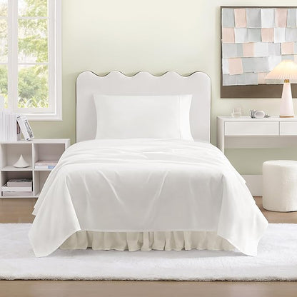 UGG Hedi Twin Sheet Set 3-Piece Luxury Cooling Sheets Deep Pockets Premium Bedding with 1 Pillow Sham Hypoallergenic Machine Washable Soft Lightweight Bed Set for Dorm or Kids Bunk, Twin, White