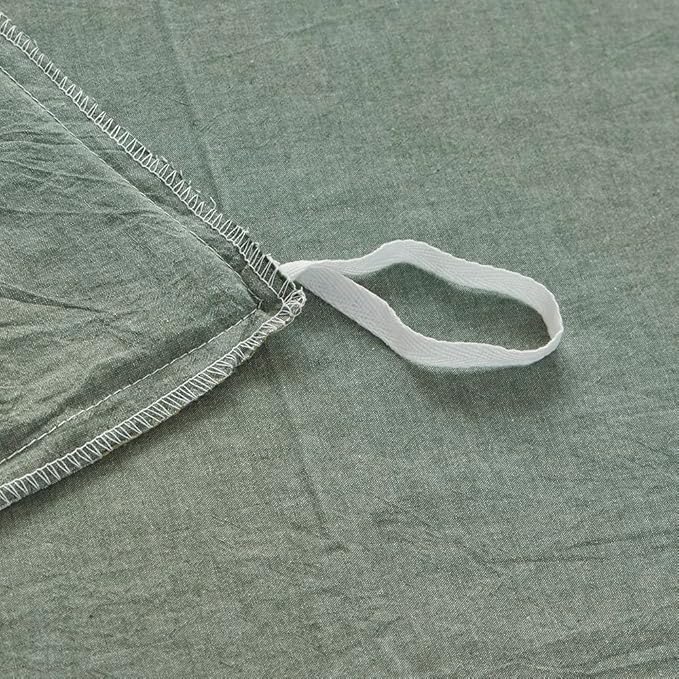 FACE TWO FACE Bedding Duvet Cover Set100% Washed Cotton Duvet Cover Linen Like Textured Breathable Durable Soft Comfy (Full, Reversible Green)