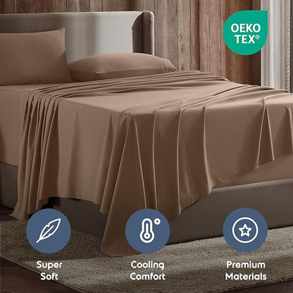 Nestl Split King Sheet Set - 1800 Ultra-Soft Microfiber Bed Sheets - Double Brushed - Deep Pockets - Easy Fit - 5 Piece Set - Bed Sheets & Pillowcases (Split King Size, Taupe)