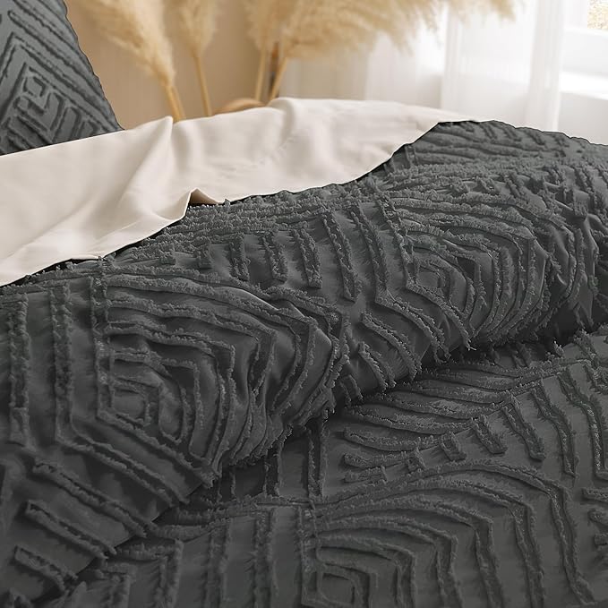 Andency Dark Grey Oversized King Comforter 128''x120'', 3 Pieces Dark Gray Soft Boho Bedding Set & Collections, Farmhouse Tufted Fluffy Shabby Chic Bed Set for All Seasons (1 Comforter, 2 Pillowcases)