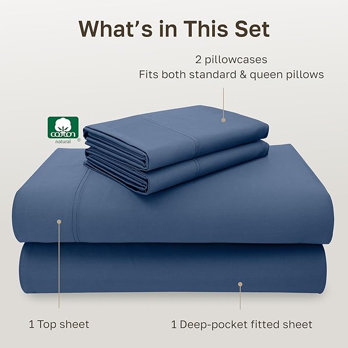 CALIFORNIA DESIGN DEN 5-Star Hotel 600 Thread Count 100% Cotton, Soft & Smooth Queen Sheet for Bed with Deep Pockets, Quality Beats Egyptian Cotton Claims (Royal Navy Blue)