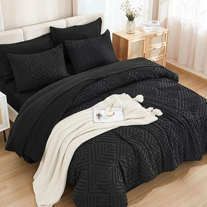 Andency King Size Comforter Set 7 Pieces Black - Bed in a Bag King Boho Lightweight Fluffy Tufted Bedding Sets with Comforter, Sheets, Pillowcases & Shams