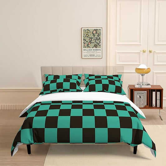 INFLAG Anime Bedding Set - Soft Brushed Microfiber 90x90 Inches Duvet Cover Set, 3 Piece, 1 Duvet Cover with Zipper Closure and 2 Pillow Shams (Queen,Green)